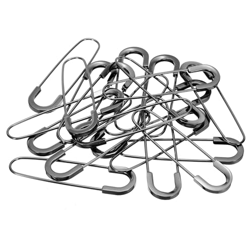 YOKIVE 20 Stück Sicherheitsnadeln, Metall Große Sicherheitsnadeln Clips, Halten Fixiert Sicherheitsnadel, Ideal für Büro, Kunst, Zuhause, Täglichen Gebrauch (Schwarz, 3,15 Zoll) von YOKIVE