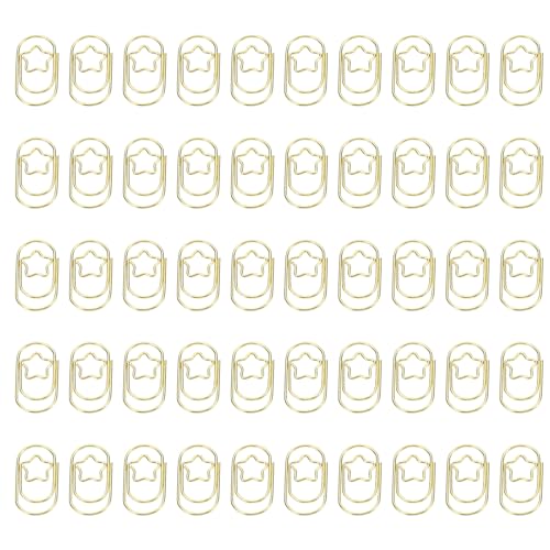 YOKIVE 50 Stück Büroklammer, sternförmige niedliche Lesezeichenklammern, halten den Tisch ordentlich, ideal für Büro, Kunst, Zuhause, täglichen Gebrauch (Goldfarben, 0,9 Zoll) von YOKIVE