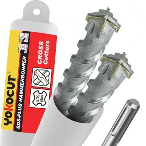 SDS Plus Bohrer 10x160 mm 2 Stück, Hammerbohrer 4X Schneiden, Steinbohrer Stahlbeton Mauerwerk Ziegel Kalksandstein, Betonbohrer, Ideal zum Bohren in Stein, Beton, Naturstein, Ziegelmauer von YOKOCUT