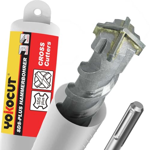 SDS Plus Bohrer 10x460 mm, Hammerbohrer 4X Schneiden, Steinbohrer Stahlbeton Mauerwerk Ziegel Kalksandstein, Betonbohrer, Ideal zum Bohren in Stein, Beton, Naturstein, Ziegelmauer von YOKOCUT