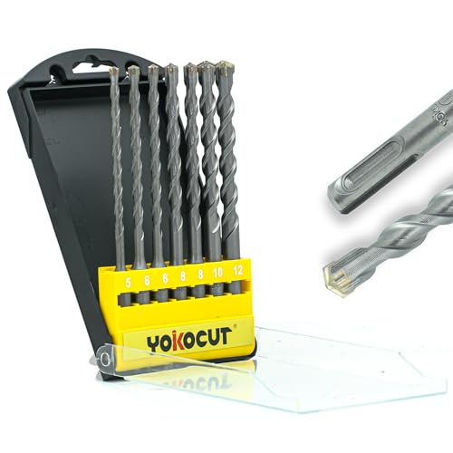 SDS Plus Hammerbohrer Set 7tlg. 4X Schneiden, Steinbohrer Stahlbeton Mauerwerk Ziegel Kalksandstein, Betonbohrer, Ideal zum Bohren in Stein, Beton, Naturstein, Ziegelmauer, Ø 5-12mm x 160mm von YOKOCUT