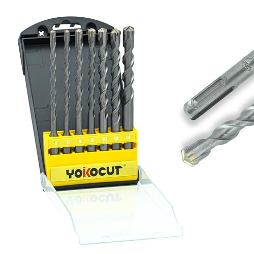 SDS Plus Hammerbohrer Set 7tlg. 4X Schneiden, Steinbohrer Stahlbeton Mauerwerk Ziegel Kalksandstein, Betonbohrer, Ideal zum Bohren in Stein, Beton, Naturstein, Ziegelmauer, Ø 6-14mm x 160mm SDS Plus Hammerbohrer Set 7tlg. 4X Schneiden, Steinbohrer Stahlbeton Mauerwerk Ziegel Kalksandstein, Betonbohrer, Ideal zum Bohren in Stein, Beton, Naturstein, Ziegelmauer, Ø 6-14mm x 160mm von YOKOCUT