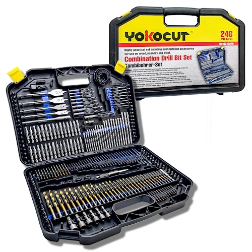 YOKOCUT 246-teiliges Kombibohrer-Set, inklusive HSS-Titan-Spiralbohrer, Steinbohrer, Holzbohrer, Schraubendreher-Bits und mehr im Aufbewahrungskoffer YOKOCUT 246-teiliges Kombibohrer-Set, inklusive HSS-Titan-Spiralbohrer, Steinbohrer, Holzbohrer, Schraubendreher-Bits und mehr im Aufbewahrungskoffer von YOKOCUT