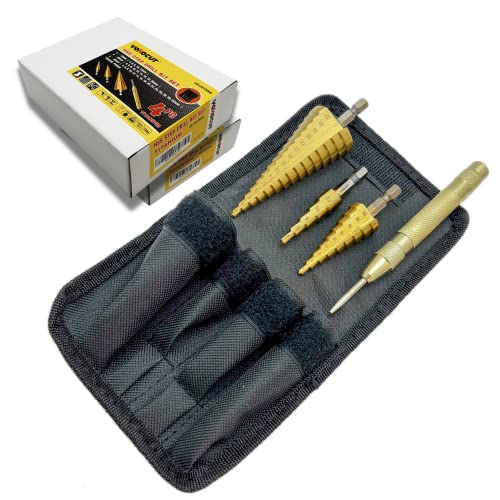 YOKOCUT 4-tlg Stufenbohrer Satz, Schälbohrer Kegelbohrer, Blechbohrer, Konusbohrer, Metallbohrer, HSS Titanbeschichtet Stufenbohrer für Heimwerker, 4-12mm/4-20mm/4-32mm mit Mittelstempel, Step Drill YOKOCUT 4-tlg Stufenbohrer Satz, Schälbohrer Kegelbohrer, Blechbohrer, Konusbohrer, Metallbohrer, HSS Titanbeschichtet Stufenbohrer für Heimwerker, 4-12mm/4-20mm/4-32mm mit Mittelstempel, Step Drill von YOKOCUT