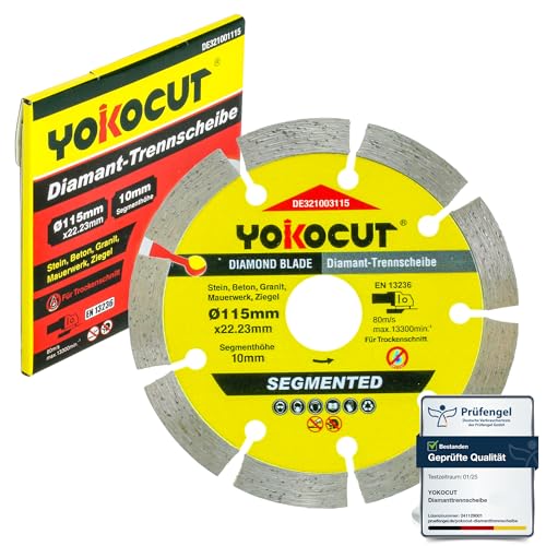 YOKOCUT Diamanttrennscheibe 115mm universal Trennscheibe für Stein, Beton, Granit, Mauerwerk, Ziegel Zubehör Winkelschleifer von YOKOCUT