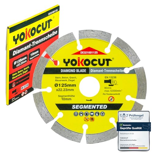 YOKOCUT Diamanttrennscheibe 125mm Universal Trennscheibe für Stein, Beton, Granit, Mauerwerk, Ziegel Zubehör Winkelschleifer von YOKOCUT