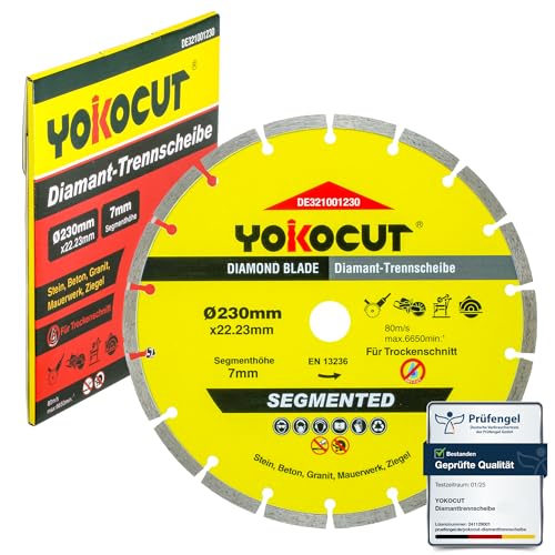 YOKOCUT Diamanttrennscheibe 230mm universal Trennscheibe für Stein, Beton, Granit, Mauerwerk, Ziegel Zubehör Winkelschleifer YOKOCUT Diamanttrennscheibe 230mm universal Trennscheibe für Stein, Beton, Granit, Mauerwerk, Ziegel Zubehör Winkelschleifer von YOKOCUT