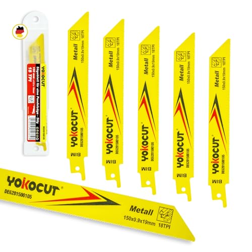 YOKOCUT Säbelsägeblätter für Metall 150MM 18TPI - M42 BIM - 5-tlg. Set - Präzises Metall Schneiden - Schnelles und Effizientes Schneiden - Robuste und Langlebige Bauweise YOKOCUT Säbelsägeblätter für Metall 150MM 18TPI - M42 BIM - 5-tlg. Set - Präzises Metall Schneiden - Schnelles und Effizientes Schneiden - Robuste und Langlebige Bauweise von YOKOCUT