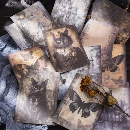 180 Blatt Dark Fantasy Gothic Vintage Katze Rose Decoupage Papier für Scrapbooking, Collage Kunstprojekte, Antike Friedhof & Spukschlösser, Vintage Halloween Junk Journal Bastelpapier 180 Blatt Dark Fantasy Gothic Vintage Katze Rose Decoupage Papier für Scrapbooking, Collage Kunstprojekte, Antike Friedhof & Spukschlösser, Vintage Halloween Junk Journal Bastelpapier von YOKSAS