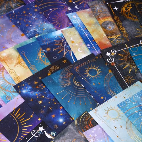 60 Blatt Himmlische Goldfolie Astrologie Scrapbook Papier - Ästhetisches Mond Stern Sternbild Sternzeichen Dekoratives Papier für Art Decoupage Journaling Basteln 60 Blatt Himmlische Goldfolie Astrologie Scrapbook Papier - Ästhetisches Mond Stern Sternbild Sternzeichen Dekoratives Papier für Art Decoupage Journaling Basteln von YOKSAS