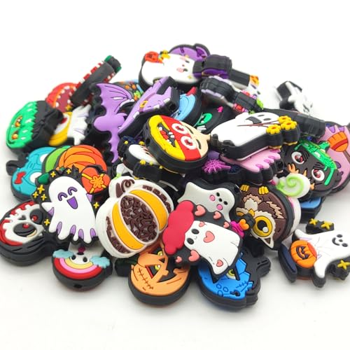 YOKUSHI 50 Stück Halloween-Perlen für Stifte, gruselige Charms, lose Gummi-Kürbis-Geister-förmige Perlen für Schlüsselanhänger, DIY, Perlenstifte, Bastelzubehör (Halloween) von YOKUSHI