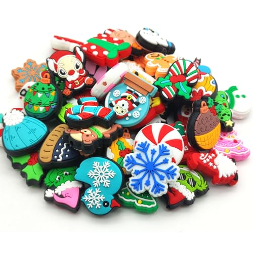 YOKUSHI 50 Stück Weihnachts-Fokal-Perlen für Stifte, gruselige Charms, lose Gummi-Winter-Schneemann-förmige Perlen für Schlüsselanhänger, DIY, Perlenstifte, Bastelzubehör (Weihnachten) von YOKUSHI