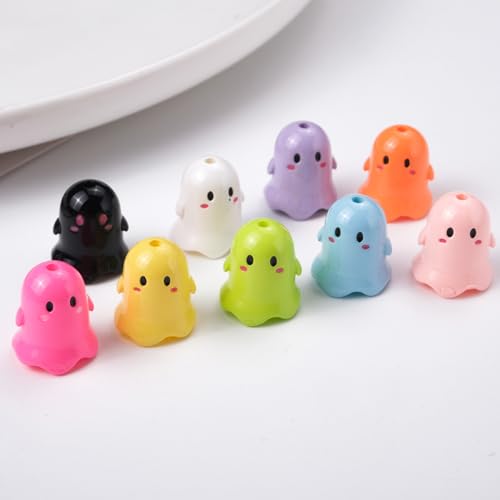 YOKUSHI Halloween-Geisterperlen, 36 Stück, niedliche Cartoon-Acrylperlen, gruselig, für Schmuckherstellung, Stifte, Armbänder, Bastelbedarf (bunt-1) von YOKUSHI