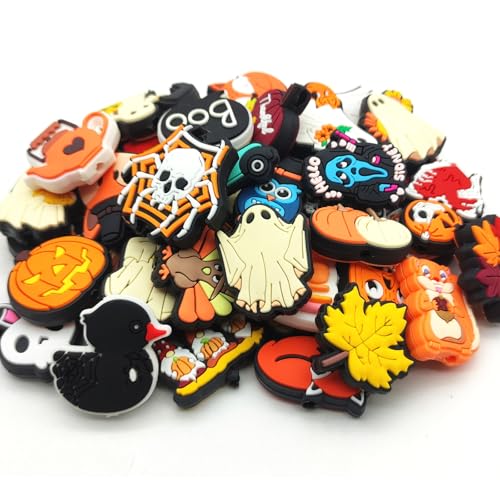 YOKUSHI Halloween-Perlen für Stifte, gruselige Perlen, lose Gummi-Kürbis-Geister-Perlen für Schlüsselanhänger, DIY, Perlenstifte, Bastelzubehör (Herbst) von YOKUSHI