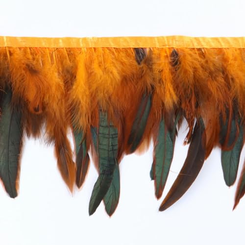 1 Meter natürlicher Hahnenfederbesatz, schwarzes Nähband für Kleidung, 15–18 cm, Federfransen für Party-Dekoration, Kunsthandwerk – 11 Orange von YOLNEY