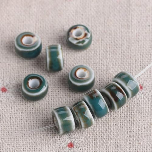 10 Stück 10 mm flache Zylinder-Rondell-Form, handgefertigt, flambiert, glasiert, Emaille, Keramik, Porzellan, lose Perlen zur Schmuckherstellung, DIY-15 Pfau-10 x 6 mm 10 Stück 10 mm flache Zylinder-Rondell-Form, handgefertigt, flambiert, glasiert, Emaille, Keramik, Porzellan, lose Perlen zur Schmuckherstellung, DIY-15 Pfau-10 x 6 mm von YOLNEY