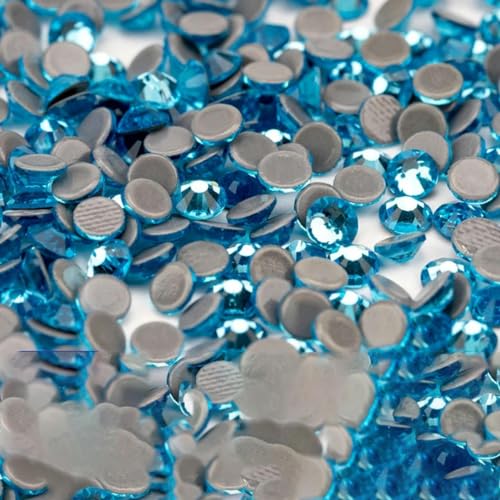 14400 Stück Großhandel Glas-Strasssteine Kristall Hot Fix Flatback Glitzer-Strasssteine für DIY-Stoffkleidung-Aquamarin-SS16-14400 (Stück) von YOLNEY