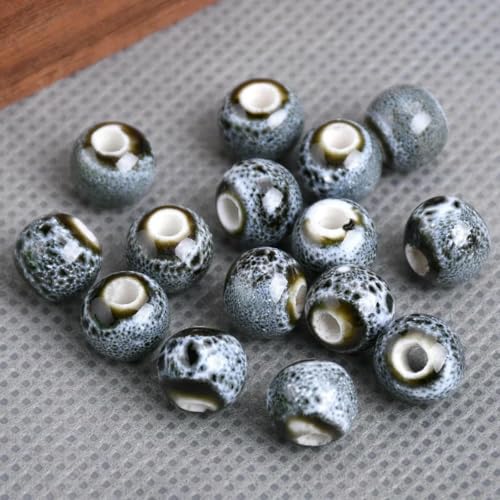 30 Stück runde, 8 mm lange, ausgefallene Glasurperlen aus Keramik und Porzellan, lose Abstandsperlen, Lot für Schmuckherstellung, DIY, Grau, 8 mm von YOLNEY