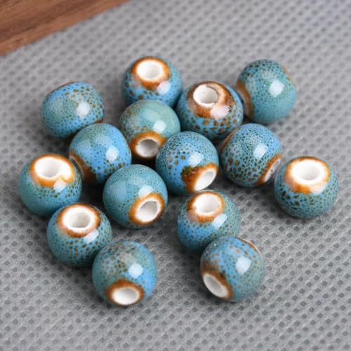 30 Stück runde, 8 mm lange, ausgefallene Glasurperlen aus Keramik und Porzellan, lose Abstandsperlen, Lot für die Schmuckherstellung, DIY-Blau, 8 mm von YOLNEY