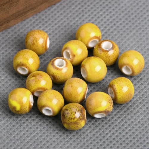 30 Stück runde, 8 mm lange, ausgefallene Glasurperlen aus Keramik und Porzellan, lose Abstandsperlen, Lot für die Schmuckherstellung, DIY-Gelb, 8 mm von YOLNEY