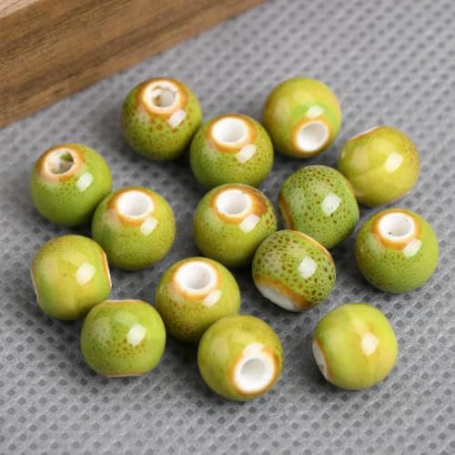 30 Stück runde, 8 mm lange, ausgefallene Glasurperlen aus Keramik und Porzellan, lose Abstandsperlen, Lot für die Schmuckherstellung, DIY-Grün, 8 mm von YOLNEY
