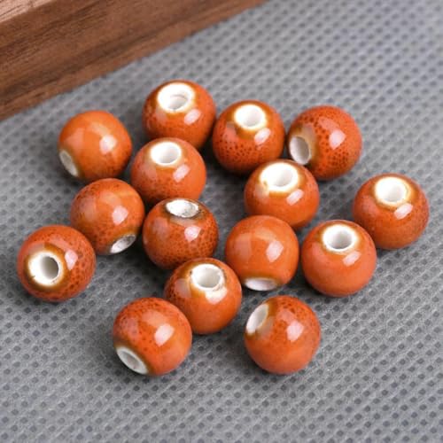 30 Stück runde, 8 mm lange, ausgefallene Glasurperlen aus Keramik und Porzellan, lose Abstandsperlen, Lot für die Schmuckherstellung, DIY-Orange, 8 mm von YOLNEY