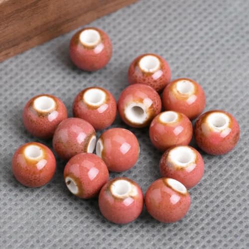 30 Stück runde, 8 mm lange, ausgefallene Glasurperlen aus Keramik und Porzellan, lose Abstandsperlen, Lot für die Schmuckherstellung, DIY-Rosa, 8 mm von YOLNEY