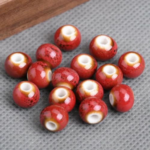 30 Stück runde, 8 mm lange, ausgefallene Glasurperlen aus Keramik und Porzellan, lose Abstandsperlen, Lot für die Schmuckherstellung, DIY-Rot, 8 mm von YOLNEY