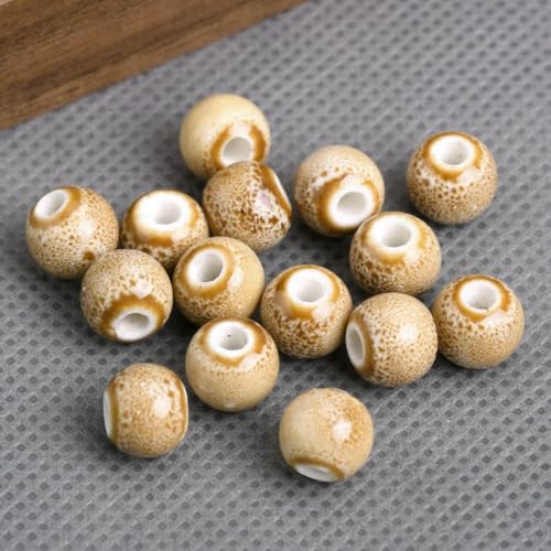 30 Stück runde, 8 mm lange, ausgefallene Glasurperlen aus Keramik und Porzellan, lose Abstandsperlen, Lot zur Schmuckherstellung, DIY-Hellbraun, 8 mm von YOLNEY