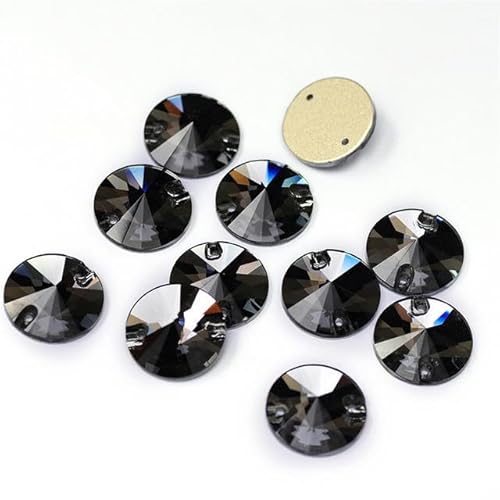 3200 Kristall-Strasssteine zum Aufnähen, DIY-Glassteine, flache Rückseite, zum Nähen von Strasssteinen für Handarbeiten, schwarzer Diamant, 16 mm, 16 Stück von YOLNEY