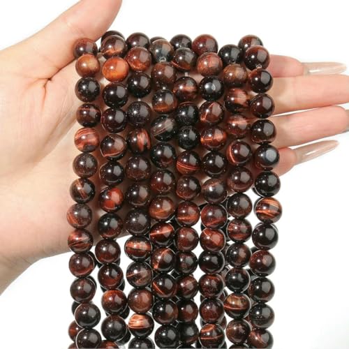 4/6/8/10/12 mm Naturstein-Achat-Tigerauge-Quarzperlen, runde lose Perlen zur Schmuckherstellung, DIY-Armbänder, Zubehör, 15 Zoll – Rotes Tigerauge – 10 mm (ca. 36 Stück) von YOLNEY