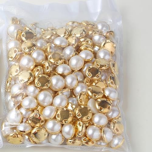 6 mm, 8 mm, 10 mm, 12 mm Perlen zum Aufnähen für Kleider mit Kralle, Gold/Splitter, Krallen-Strasssteine, runde Perlenknöpfe, zum Aufnähen, Steine-Gold, 12 mm, 100 Stück von YOLNEY