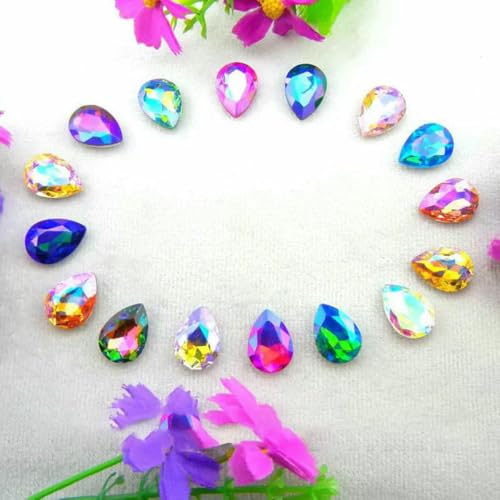AB-Farben, 7 Größen, Wassertropfen, Tränen, Glaskristalle, zum Aufkleben, Strass-Ornament, DIY-Besatz-A16, AB-Farben-Mix, 10 x 14,0 mm, 20 Stück AB-Farben, 7 Größen, Wassertropfen, Tränen, Glaskristalle, zum Aufkleben, Strass-Ornament, DIY-Besatz-A16, AB-Farben-Mix, 10 x 14,0 mm, 20 Stück von YOLNEY