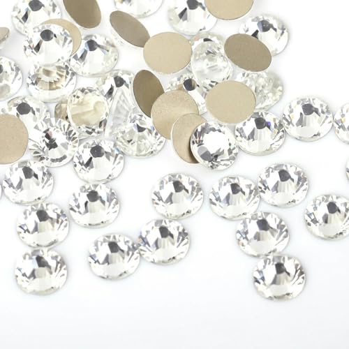 Crystal AB Hotfix-Strasssteine, superhell, Glas-Strass zum Aufbügeln, Kristall-Hotfix-Strasssteine für Stoffbekleidung, Gold, transparent, verschiedene Größen, 1440 Stück, 1 Beutel von YOLNEY