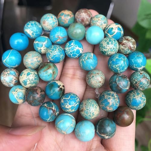 Natürliche Tigeraugen-Lava-Türkis-Katzenaugen-Stein-runde Opalperlen 4 6 8 10 mm für die Schmuckherstellung DIY-Armbänder 15'' - Hellblaues Sediment - 8 mm (ca. 46 Stück) von YOLNEY