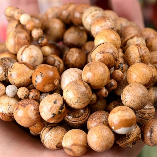 Natursteinperlen, Lava-Jaspis, Tigerauge, Quarz-Achat, runde lose Perlen zur Schmuckherstellung, DIY-Armbandzubehör, 4–12 mm, Bildjaspis, 12 mm, ca. 30 Perlen von YOLNEY