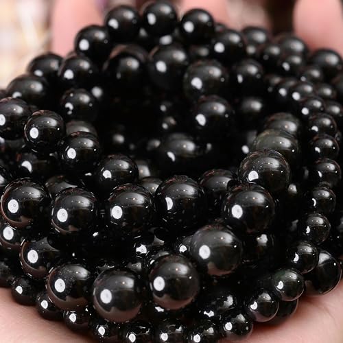 Natursteinperlen, Lava-Jaspis, Tigerauge, Quarz-Achat, runde lose Perlen zur Schmuckherstellung, DIY-Armbandzubehör, 4–12 mm, Obsidian, 12 mm, ca. 30 Perlen von YOLNEY