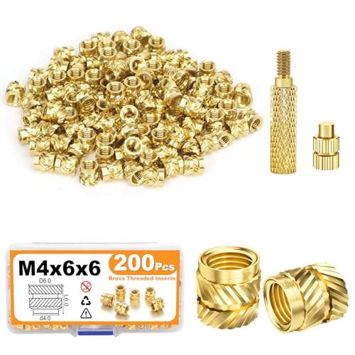 YOMKILU 202 Stück Gewindeeinsatz Set, M4 Messing Einschmelzgewinde mit Lötkolben Einschmelzhilfe, Gerändelt Einpressmuttern Gewindebuchse Threaded Inserts für 3D-Drucker Kunststoffteile von YOMKILU