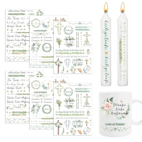 YOMOVER Kommunion Taufe Kerzentattoos, 6 Stück Wassertransferdruck Kerzen Tattoo, Wasserschiebefolie Kerzenfoile, Taufe Konfirmation Kerzenaufkleber für Kommunionkerze Bastelset DIY Kerzen Dekorieren von YOMOVER