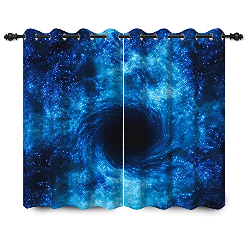YONGFOTO 117x138cm Blaue Galaxie Blackout Vorhänge Magisches Schwarzes Loch Milchstraße Fenstervorhänge für Wohnzimmer Kinder Mädchen Jungen Schlafzimmer Vorhänge Dekor, 2 Panel Set mit Löchern von YONGFOTO