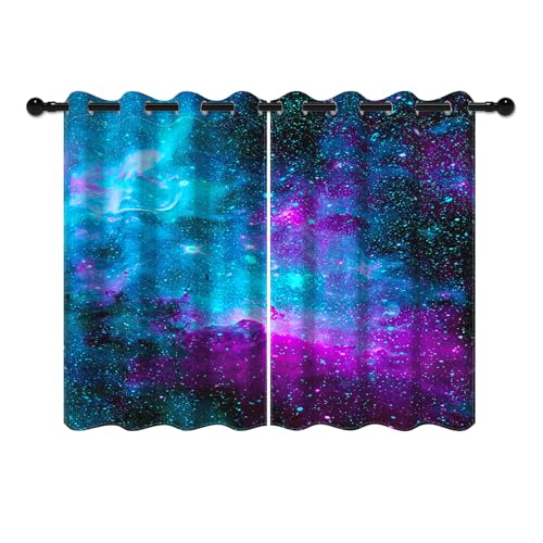 YONGFOTO 117x183cm Blau Lila Nebel Blackout Vorhänge Universum Galaxie Milchstraße Weltraum Fenstervorhänge für Wohnzimmer Kinder Mädchen Jungen Schlafzimmer Vorhänge Dekor, 2 Paneele mit Öse von YONGFOTO