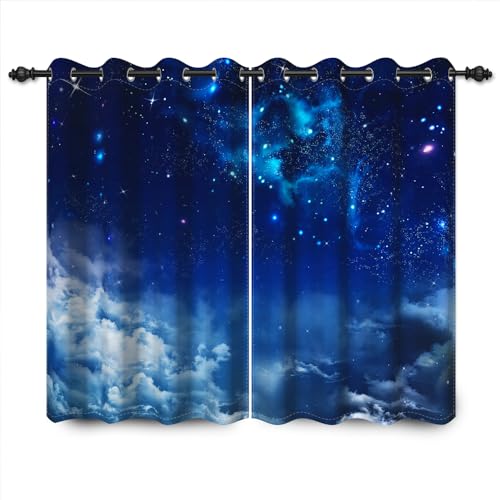 YONGFOTO 117x183cm Starry Vorhang für Schlafzimmer, Fantasie Himmel Sterne Wolken Nebel Glitzer Fenstervorhang zum Raum-Dekor 2 Platten Drapiert mit Oesen Startseite Set, 117cm Breite von 183cm hoch von YONGFOTO