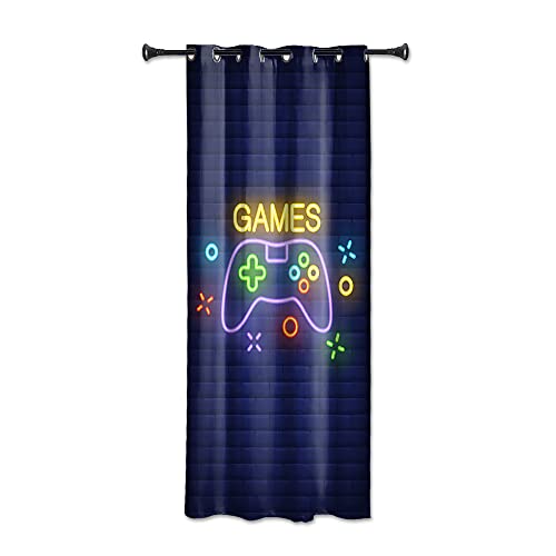 YONGFOTO 168x229cm Vorhänge für Spielzimmer Fluoreszenz Gamepad-Muster Ziegelwand Fantasiewelt Verdunkelungsvorhang für Kinderzimmer, 1 Stoffbahn mit Ösen von YONGFOTO
