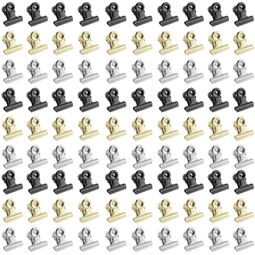 90 Stück Kleine Bulldogge Büroklammern, Mini Metall klammern mit Starker Feder, 22mm Briefklemmer Metall, Scharnier Papier Clips, Multi-Function Clips für Fotos, Office and Kitchen, 3 Farben von YONGQING