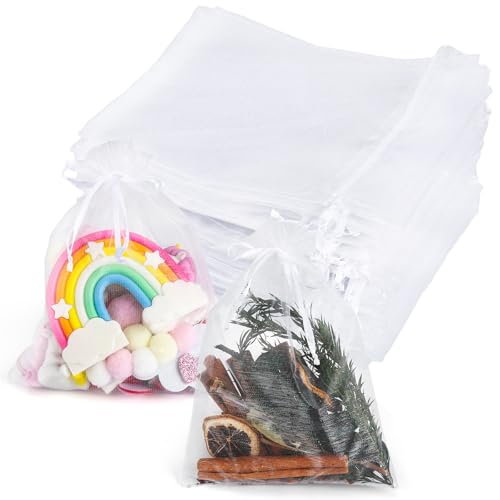 YONGQING 100 Stück Transparente Organzasäckchen, 15 x 20 cm Geschenksäckchen Klein, Säckchen zum Befüllen mit Kordelzug, Organzabeutel für Festival, Party und Hochzeit von YONGQING