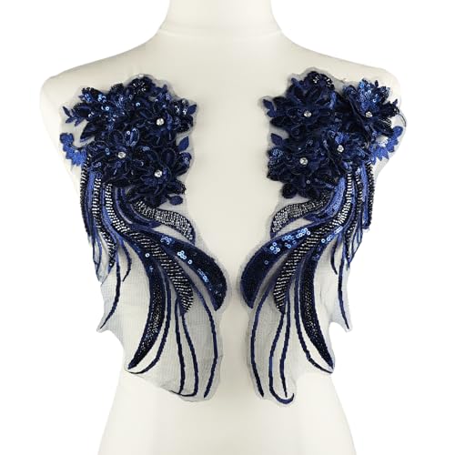 YOOGCORETT 1 Paar 3D-Stickerei Pailletten Spitze Applikation Blume Strass Perlen Patch Trim für DIY Nähen Handwerk Kleidung Hochzeitskleid Dekoration, Marineblau, 32,5 x 14,9 cm YOOGCORETT 1 Paar 3D-Stickerei Pailletten Spitze Applikation Blume Strass Perlen Patch Trim für DIY Nähen Handwerk Kleidung Hochzeitskleid Dekoration, Marineblau, 32,5 x 14,9 cm von YOOGCORETT