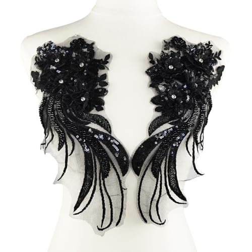 YOOGCORETT 1 Paar 3D-Stickerei Pailletten Spitze Applikation Blume Strass Perlen Patch Trim für DIY Nähen Handwerk Kleidung Hochzeitskleid Dekoration, Schwarz, 32,5 x 14,9 cm YOOGCORETT 1 Paar 3D-Stickerei Pailletten Spitze Applikation Blume Strass Perlen Patch Trim für DIY Nähen Handwerk Kleidung Hochzeitskleid Dekoration, Schwarz, 32,5 x 14,9 cm von YOOGCORETT