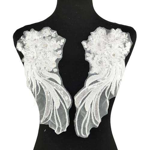 YOOGCORETT 1 Paar 3D-Stickerei Pailletten Spitze Applikation Blume Strass Perlen Patch Trim für DIY Nähen Handwerk Kleidung Hochzeitskleid Dekoration, Weiß, 32,5 x 14,9 cm YOOGCORETT 1 Paar 3D-Stickerei Pailletten Spitze Applikation Blume Strass Perlen Patch Trim für DIY Nähen Handwerk Kleidung Hochzeitskleid Dekoration, Weiß, 32,5 x 14,9 cm von YOOGCORETT