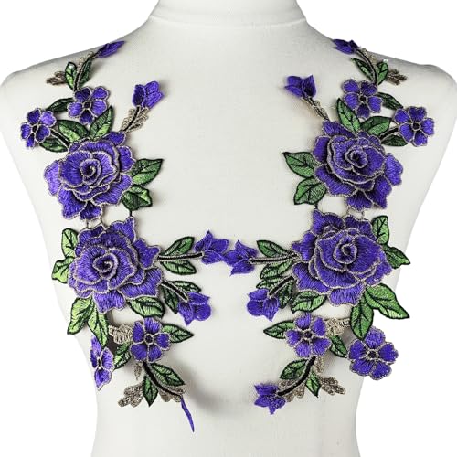 YOOGCORETT 1 Paar Rose Blume bestickte Applikation Blumen Spitze Patch Trims für DIY Taschen Kleidung Nähzubehör, Lila, 31,8 x 15,2 cm YOOGCORETT 1 Paar Rose Blume bestickte Applikation Blumen Spitze Patch Trims für DIY Taschen Kleidung Nähzubehör, Lila, 31,8 x 15,2 cm von YOOGCORETT