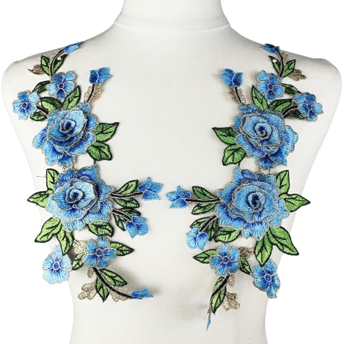 YOOGCORETT 1 Paar Rose Blume bestickte Applikation Blumen Spitze Patch Trims für DIY Taschen Kleidung Nähzubehör, blau, 31,8 x 15,2 cm YOOGCORETT 1 Paar Rose Blume bestickte Applikation Blumen Spitze Patch Trims für DIY Taschen Kleidung Nähzubehör, blau, 31,8 x 15,2 cm von YOOGCORETT